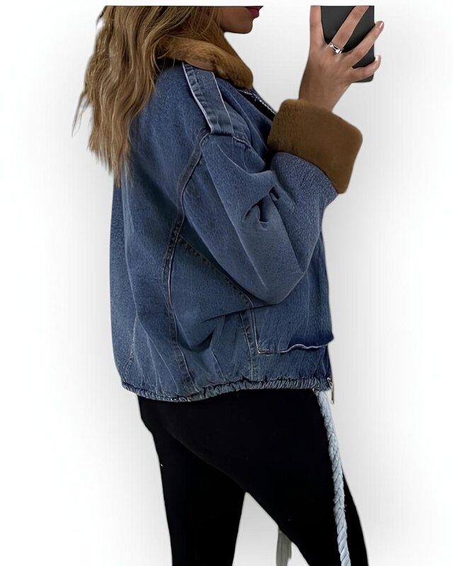 Winter - Dames Spijkerjack - Faux Fur – Warme Camel Tint & Trendy Look