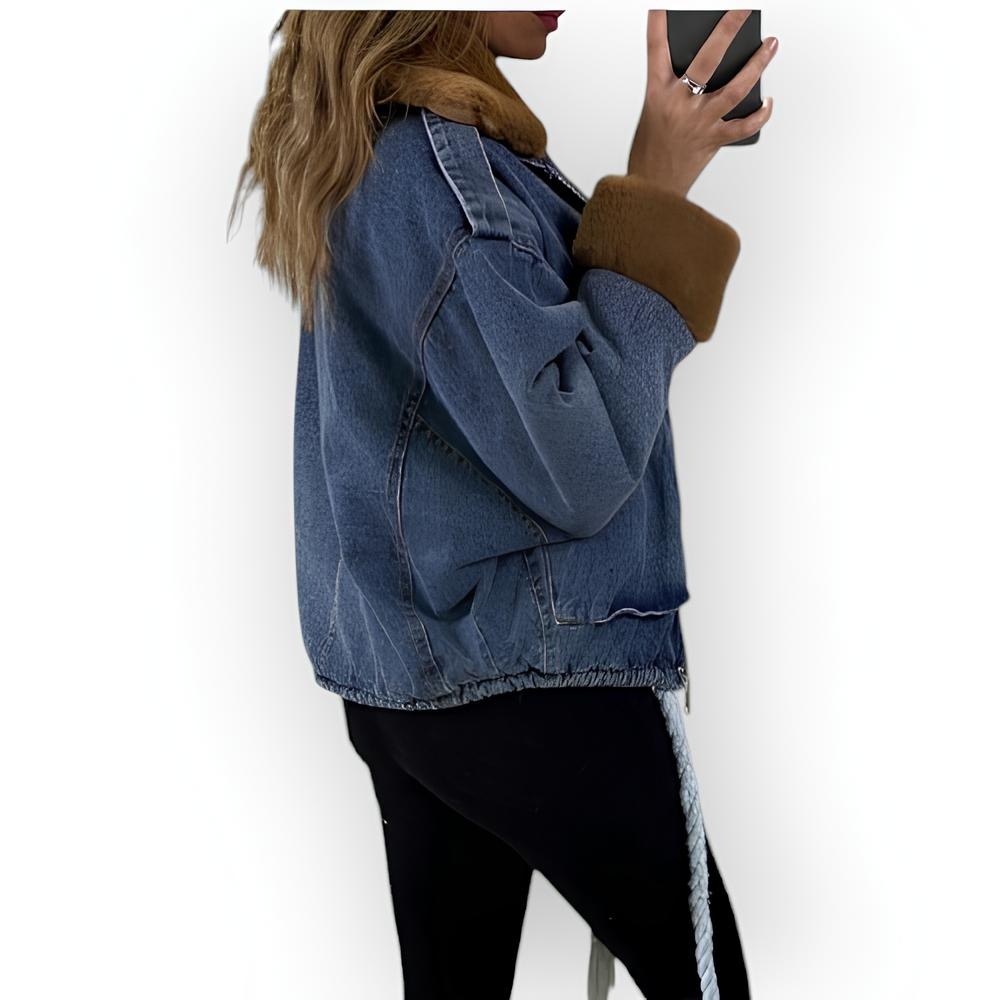 Winter - Dames Spijkerjack - Faux Fur – Warme Camel Tint & Trendy Look