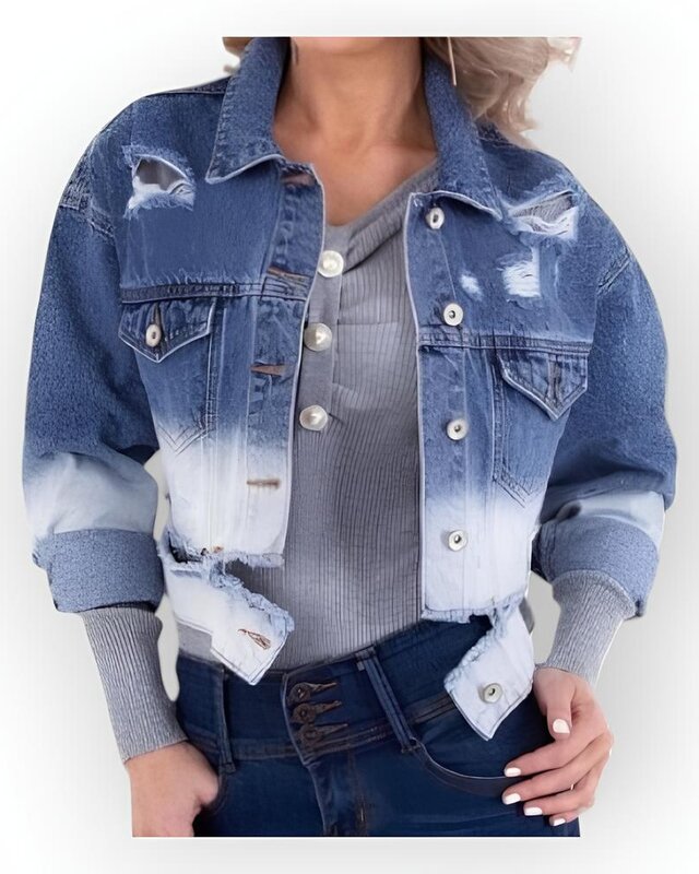 Raw Denim Damesjack – Gebleekt & Met Stoere Scheuren - Trendy Look