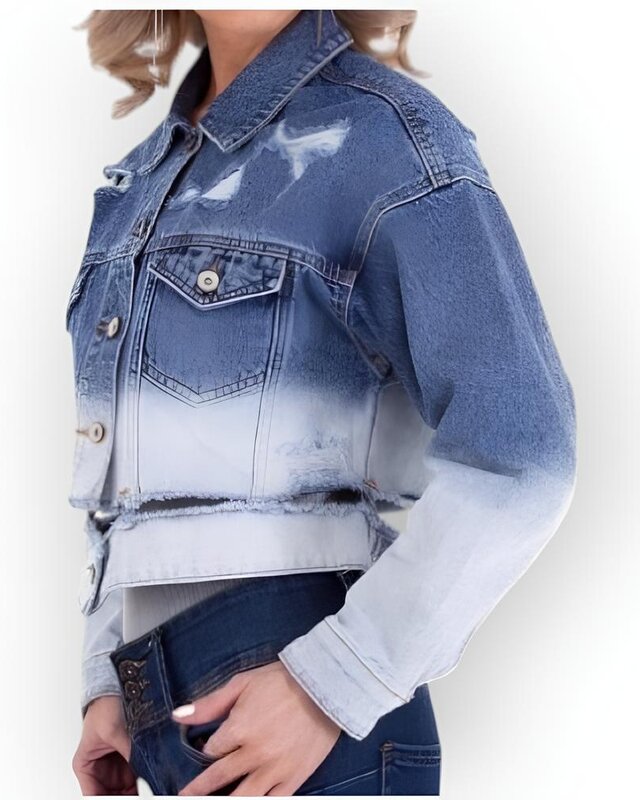 Raw Denim Damesjack – Gebleekt & Met Stoere Scheuren - Trendy Look
