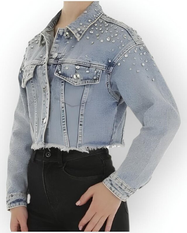 Dames - Denim Jacket - Diamonds - Glamour Fashion