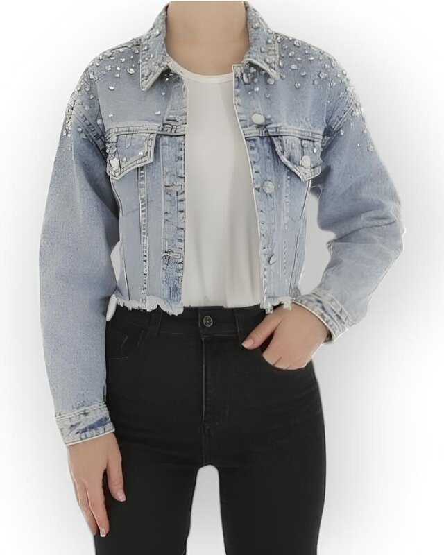 Dames - Denim Jacket - Diamonds - Glamour Fashion