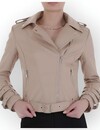Dames Leder Biker Jack -Beige - Biker Fashion