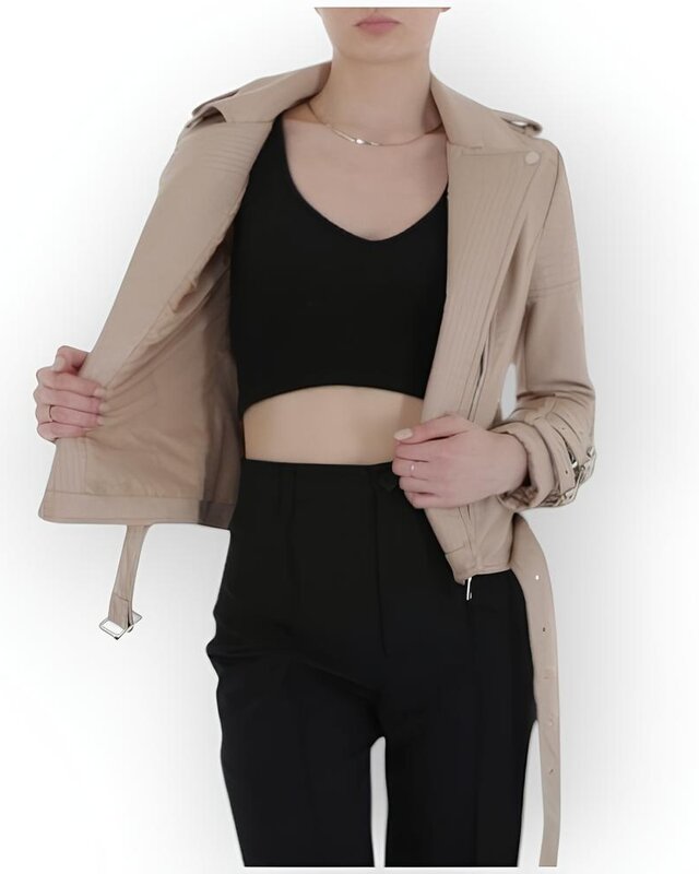 Dames Leder Biker Jack -Beige - Biker Fashion