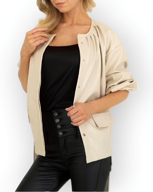 Dames - Biker Jack - leder - creme