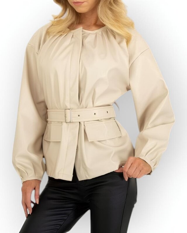 Dames - Biker Jack - leder - creme