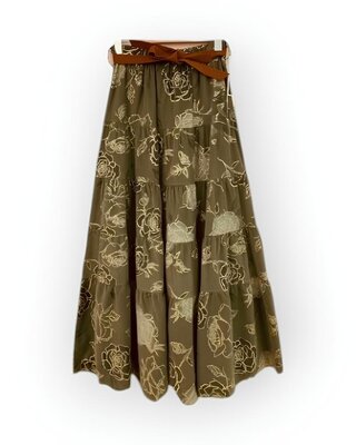 Dames - Lange Rok - Bloemen design - Glitter Fashion