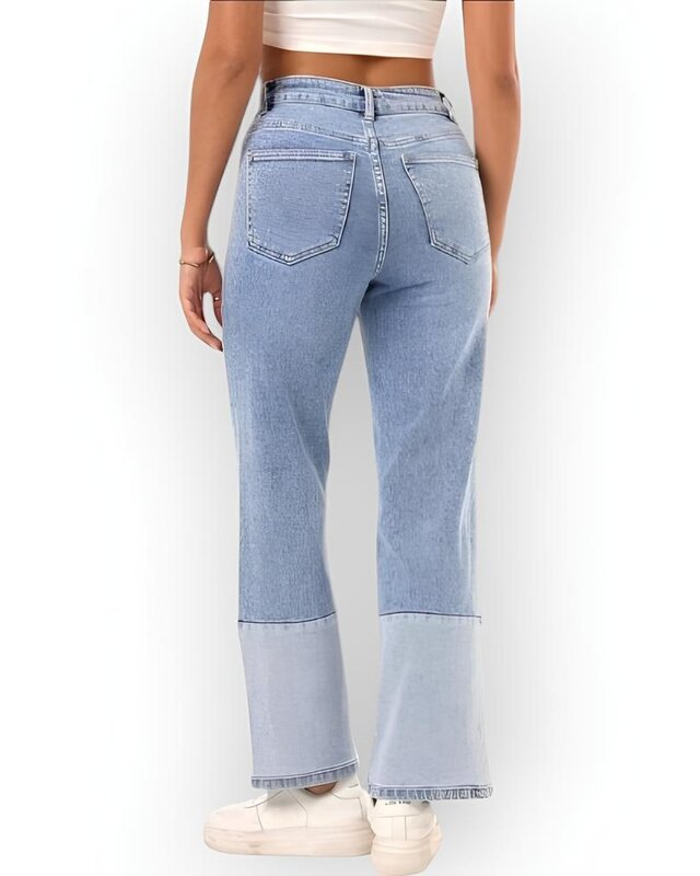 Trendy Wide-Leg Jeans -Patchwork Design – High Waist