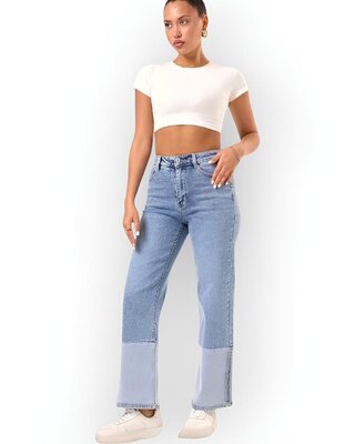 Trendy Wide-Leg Jeans -Patchwork Design – High Waist