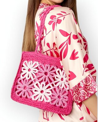 Dames duurzame - Schouder Tas -Bloemen Geweven