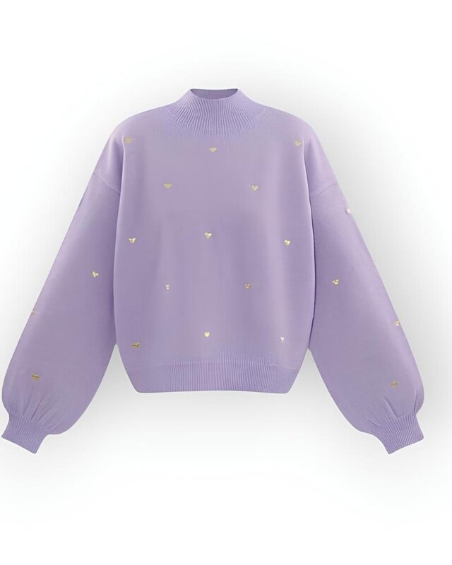 Elegante Dames Trui - Gouden Hartjes - Lila