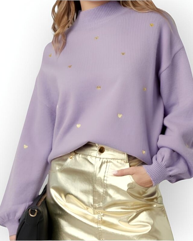 Elegante Dames Trui - Gouden Hartjes - Lila