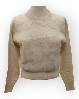 Elegante Dames Trui - Tule- Bloemen -Kralen