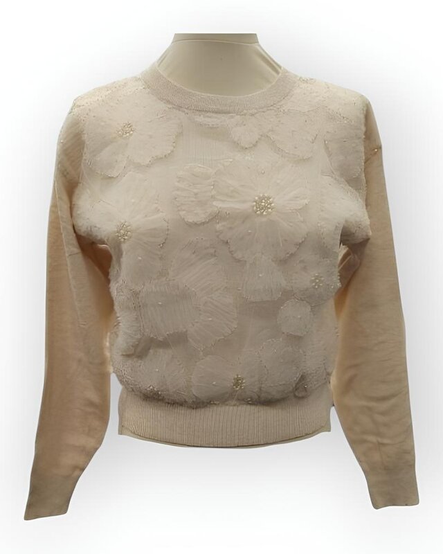 Elegante Dames Trui - Tule- Bloemen -Kralen
