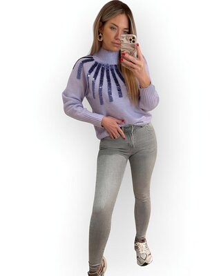 Stijlvolle Dames Lila Trui - Pailletten – Luxe