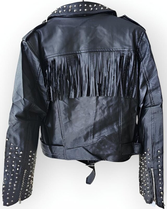 Stoere Bikerjack - Leder - Studs - Franjes