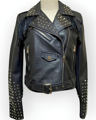 Stoere Bikerjack - Leder - Studs - Franjes