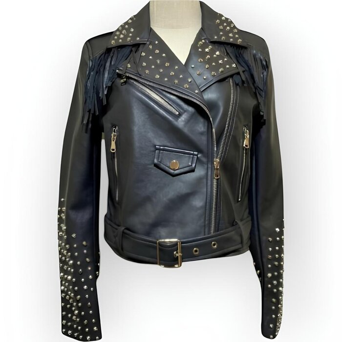 Stoere Bikerjack - Leder - Studs - Franjes