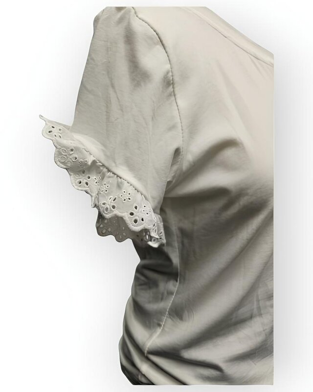 Dames T-shirt - Broderie - Bloem -Ruffel