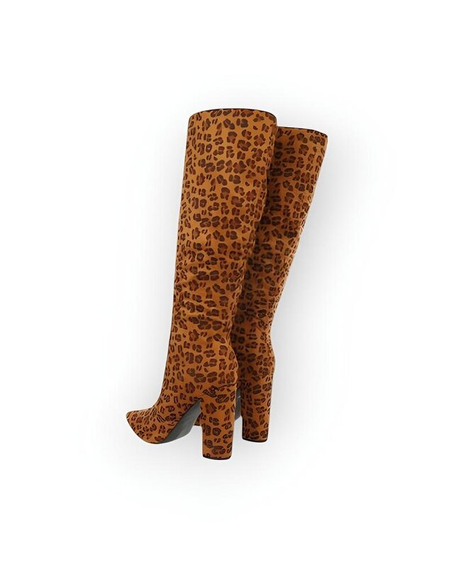 Hoge Luxe - Dames Laarzen - suede  - Luipaard - Durf Jij