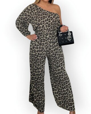 Gedurfde Dames - Jumpsuit Off  Shoulder – Luipaardprint