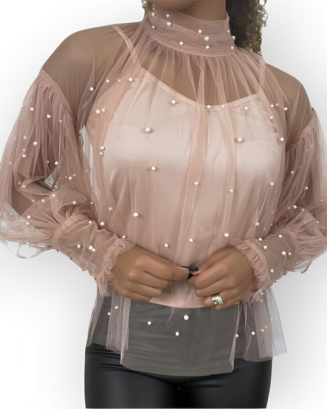 Dames - Blouse - Parelstuds - Tule - Glamour