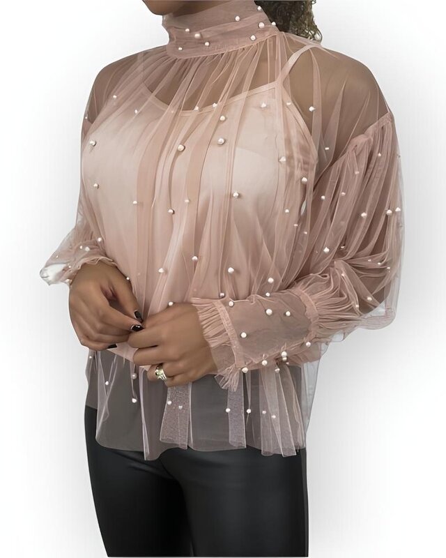 Dames - Blouse - Parelstuds - Tule - Glamour