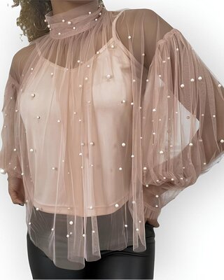 Dames - Blouse - Parelstuds - Tule - Glamour