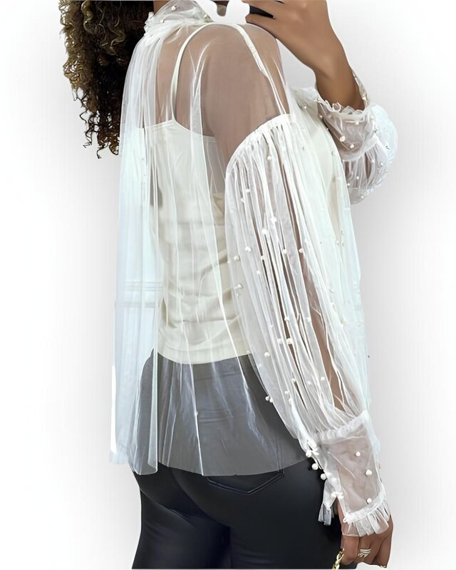 Dames - Blouse - Parelstuds - Tule - Glamour