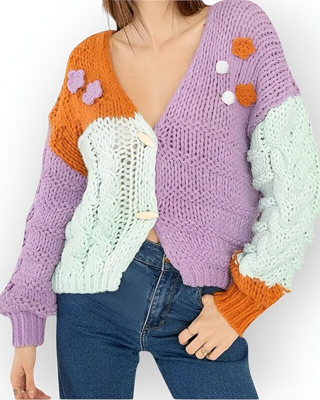 Vest - Bloem - Collorblock - Lila - Dames Mode