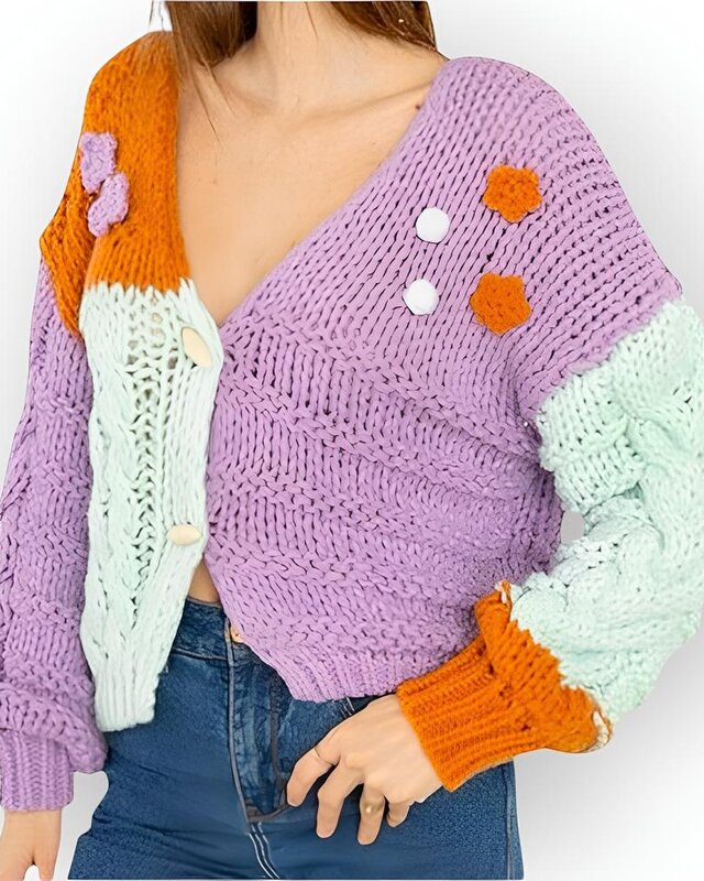 Vest - Bloem - Collorblock - Lila - Dames Mode