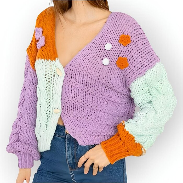 Vest - Bloem - Collorblock - Lila