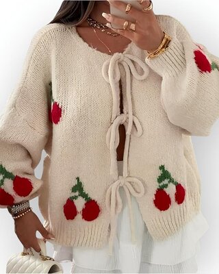 Vest –Cherry Knotted -  Ecru -Dames Mode