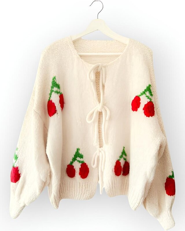 Vest –Cherry Knotted - Ecru -Dames Mode