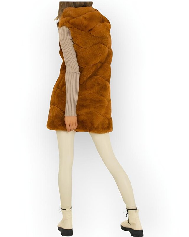 Winter Bodywarmer - Faux fur - Capuchon - Dames Luxe - Camel