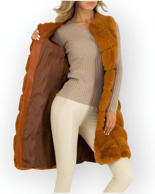 Bodywarmer - Faux fur - Capuchon - Dames Luxe -Camel