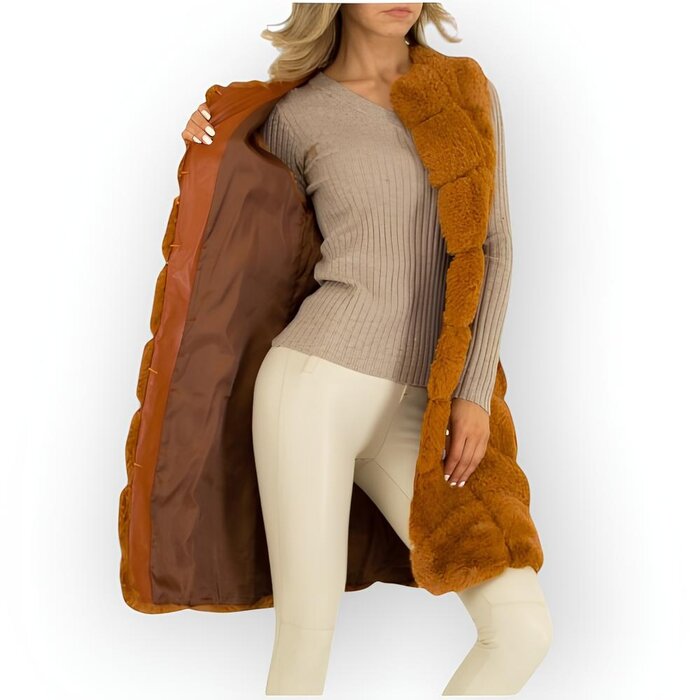 Bodywarmer - Faux fur - Capuchon - Camel