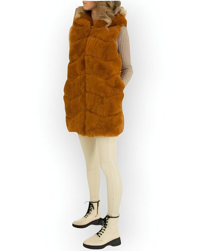 Winter Bodywarmer - Faux fur - Capuchon - Dames Luxe - Camel