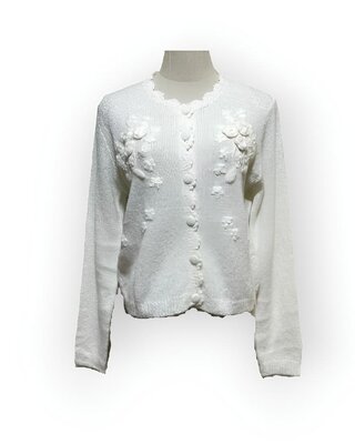 Dames Elegante Vest - Gebreide Bloemen - Ecru