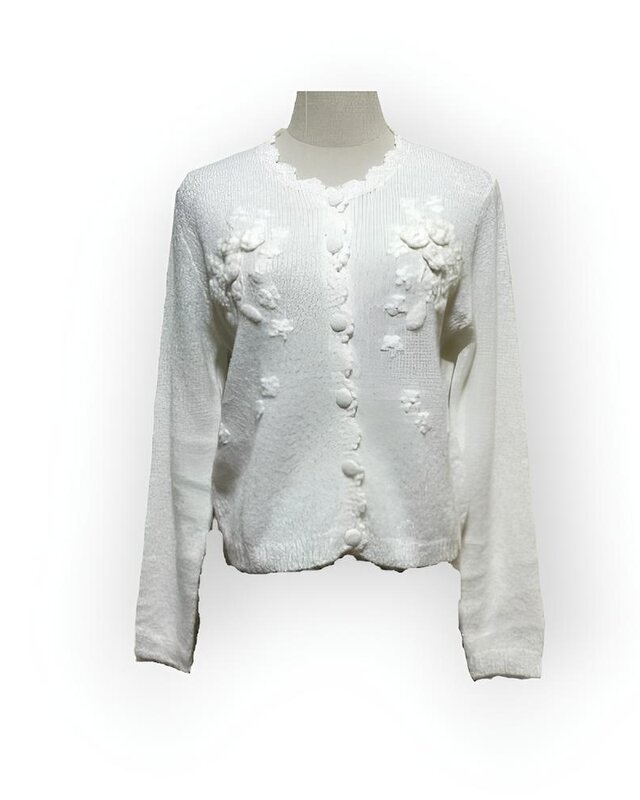 Dames Elegante Vest - Gebreide Bloemen - Ecru