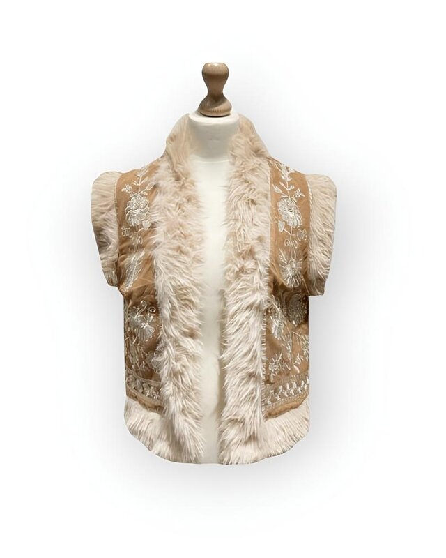 Elegant Vest Faux Bont - Geborduurde Bloemen - Dames