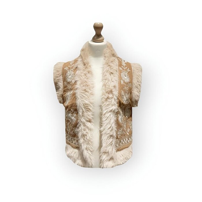 Elegant Vest Faux Bont - Geborduurde Bloemen - Dames