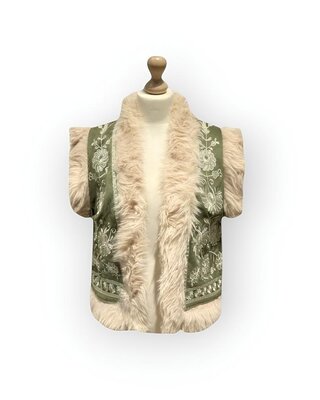 Elegant Vest  Faux Bont - Geborduurde Bloemen - Dames