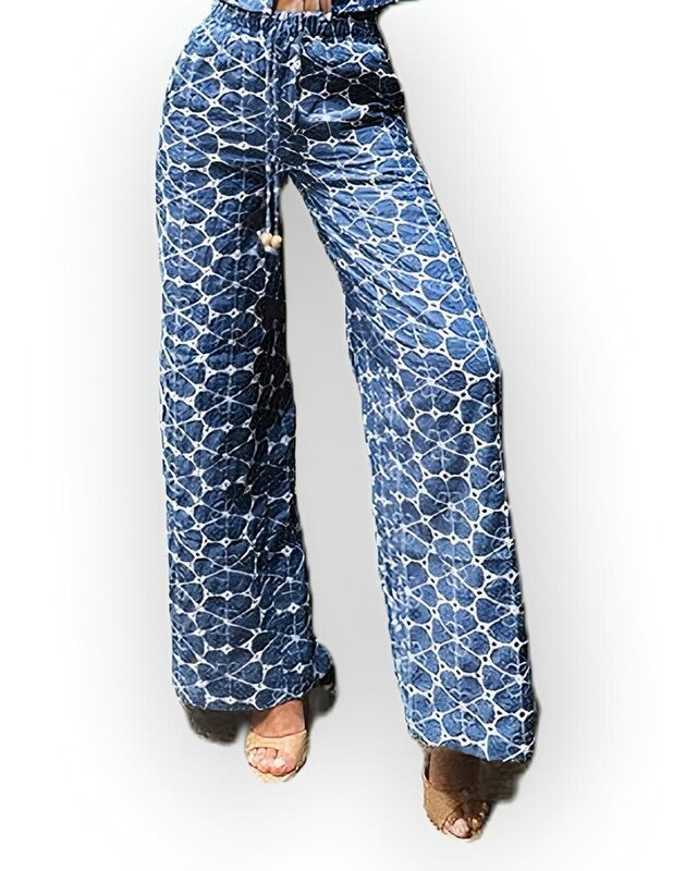 Dames Denim Look Broek met Borduursels – Trendy & Comfortabel