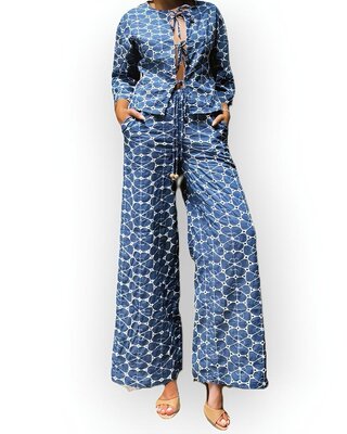 Dames Denim Look Broek met Borduursels – Trendy & Comfortabel