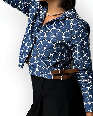 Crop Blouse-Top | Denim Look - Borduursels & Lederen Gespen