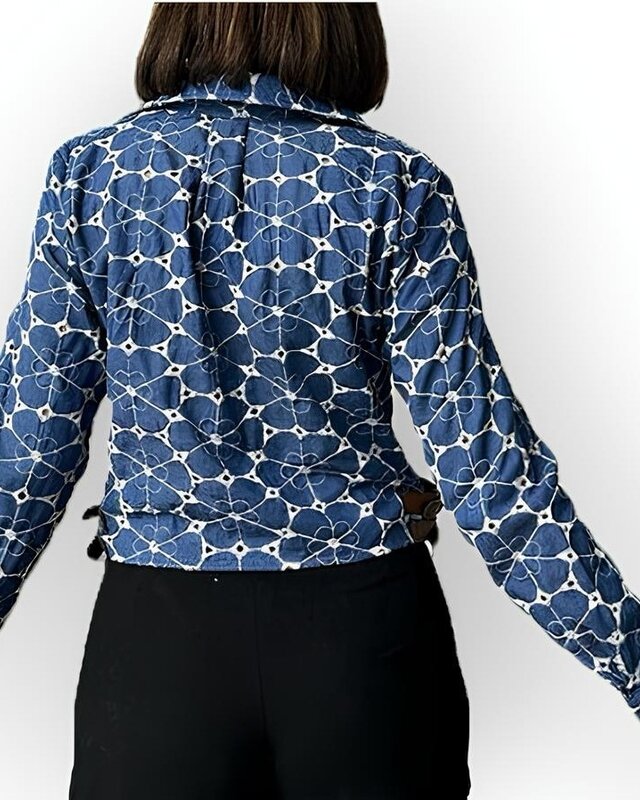 Crop Blouse-Top | Denim Look - Borduursels & Lederen Gespen