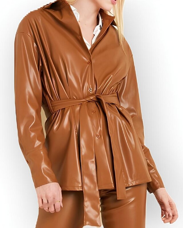 Dames Blouse | Camel Leder – Stoer & Stijlvol