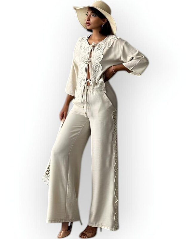 Dames Elegante Ecru Set | Boho Chic - Kant Details