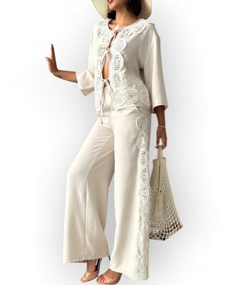 Dames Elegante Ecru Set | Boho Chic - Kant Details